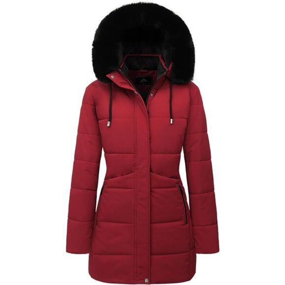 Women's Winter Puffer Coat Jacket Waterproof Red - Picture 1 of 6